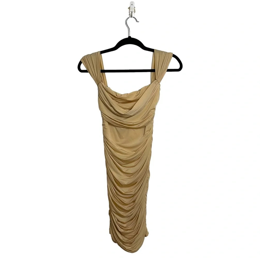Windsor NWT Tan Ruched Sleeveless Ultra Mini Bodycon Dress Small Womenβs
